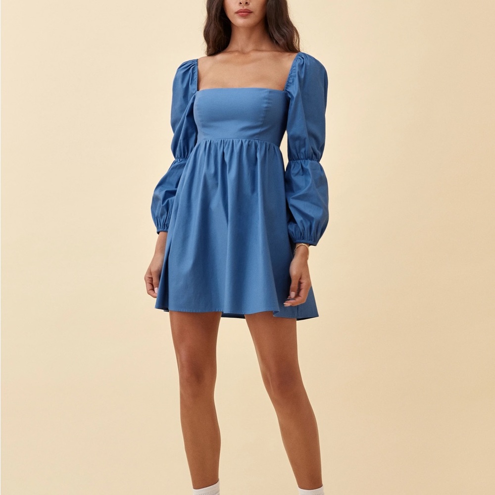 Exlura Square Neck Puff Long Sleeve Dress